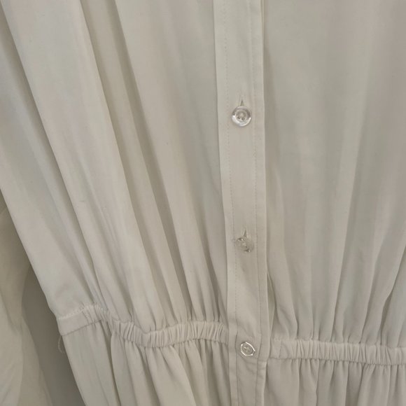 A.L.C. Blouson Long Sleeve Mini Dress White Button Up String Belt Flounce Hem - Picture 7 of 11